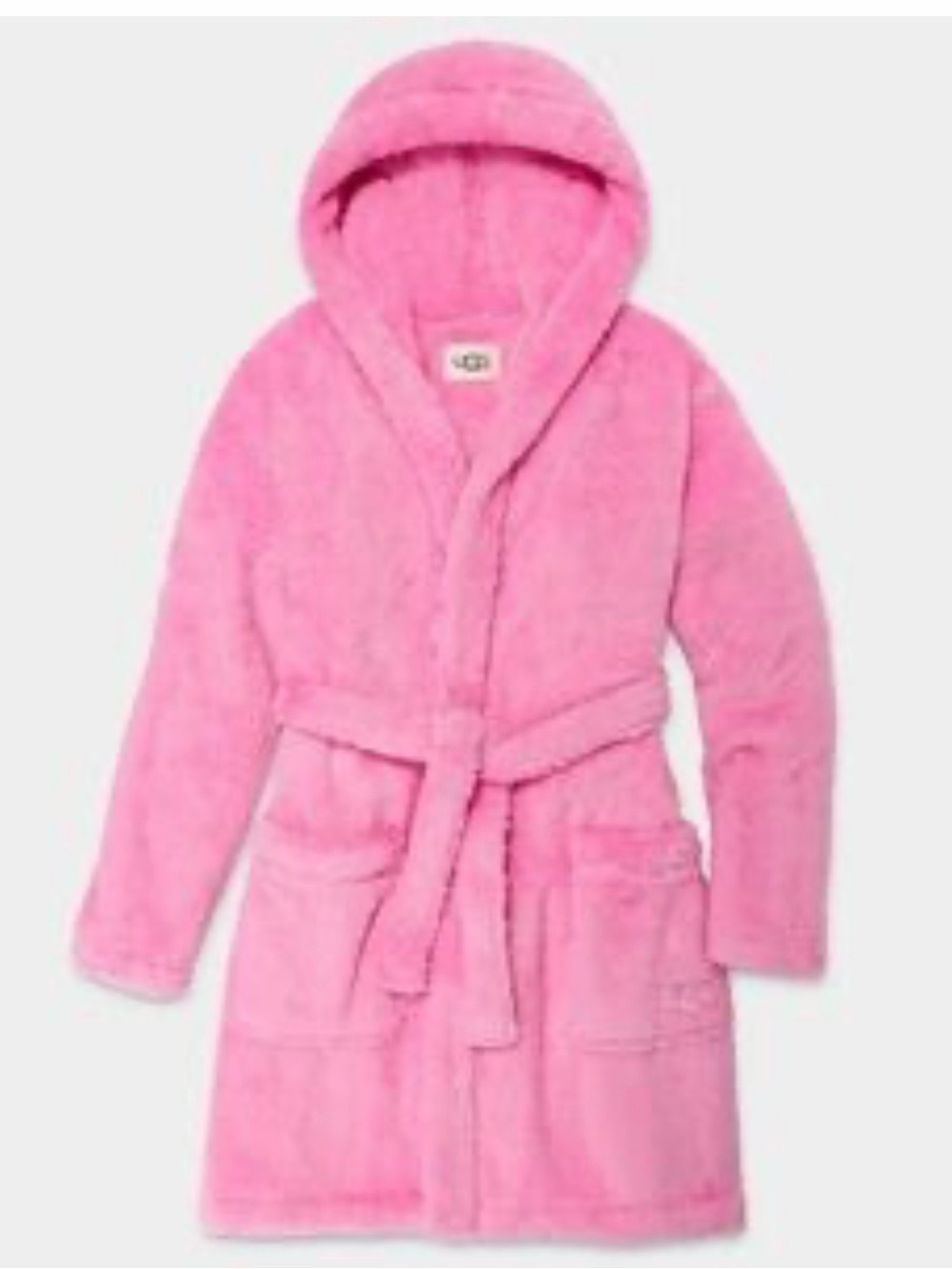 UGG Pink Hooded Plush Robe with Belt